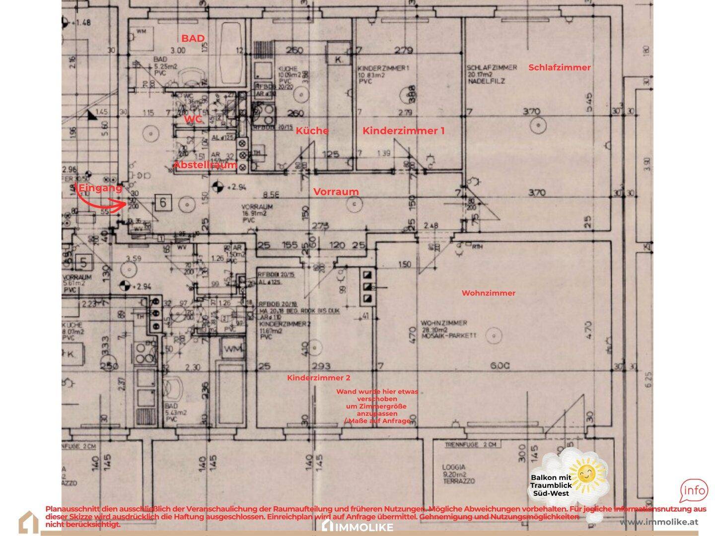 Detaillierter Grundriss der Wohnung mit Raumaufteilung und Balkon mit Traumblick.