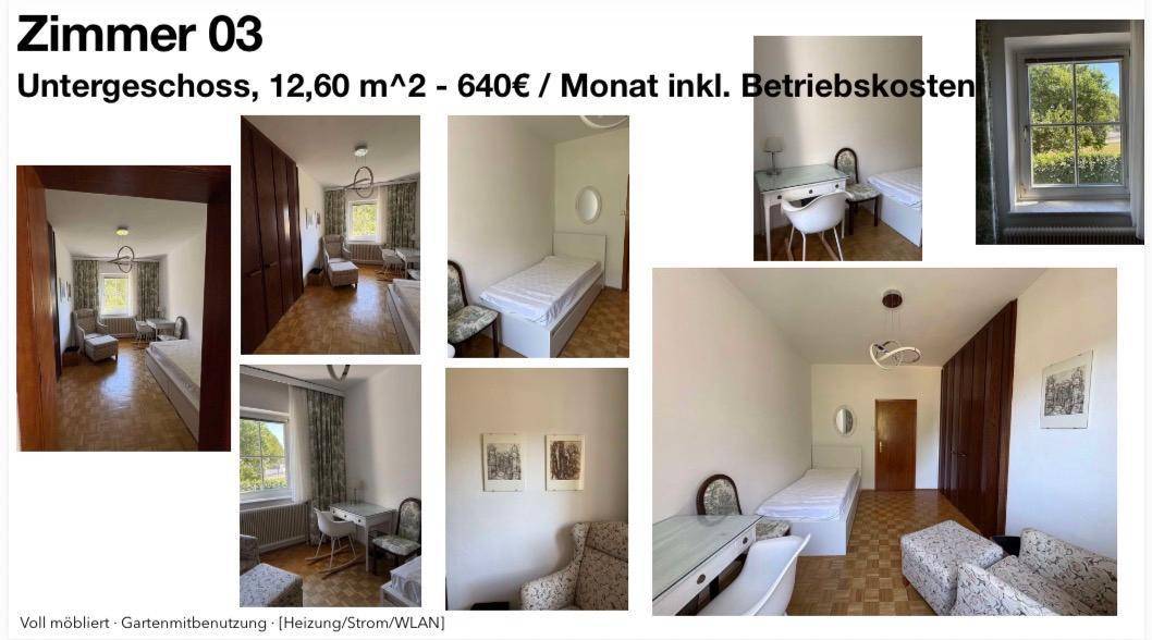 Geräumiges Schlafzimmer im Untergeschoss mit Bett, Schreibtisch und Sitzgelegenheiten.
