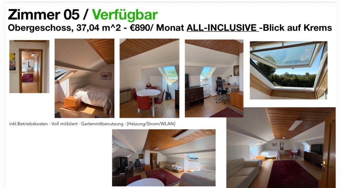 Großes Schlafzimmer im Obergeschoss mit Dachschräge, Doppelbett und Sitzbereich.