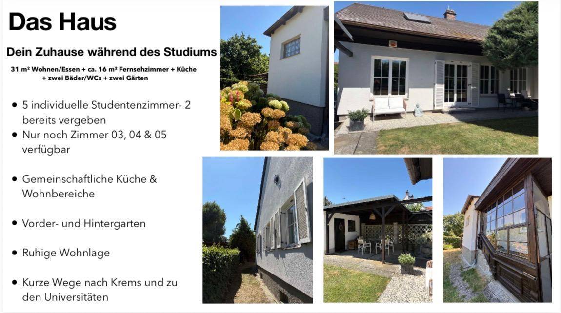 Verschiedene Ansichten des gepflegten Hauses mit Gartenbereichen und Fenstern.