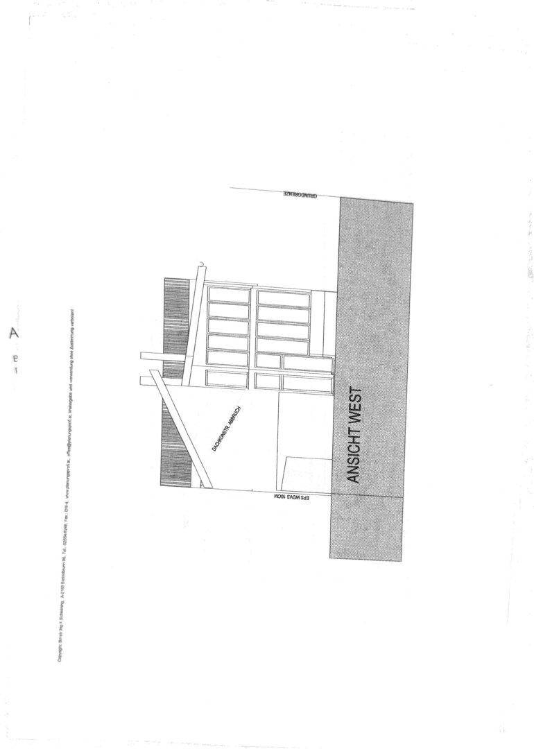 Architektonische Ansicht der Westseite des Gebäudes mit Fensterfronten.