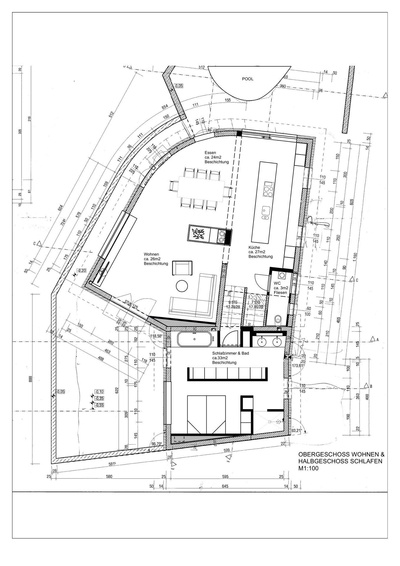 Grundriss Wohnebene und Schlafbereich