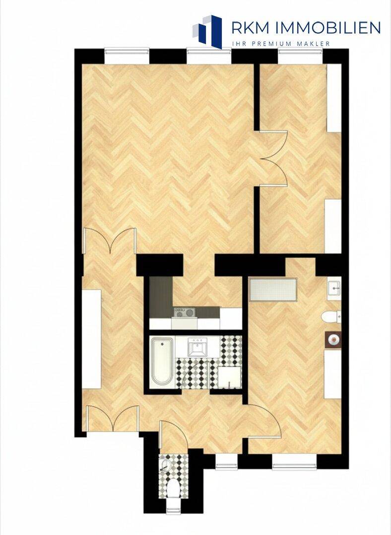 Übersichtlich gestalteter Grundriss der Wohnung mit mehreren Zimmern und funktionaler Aufteilung.