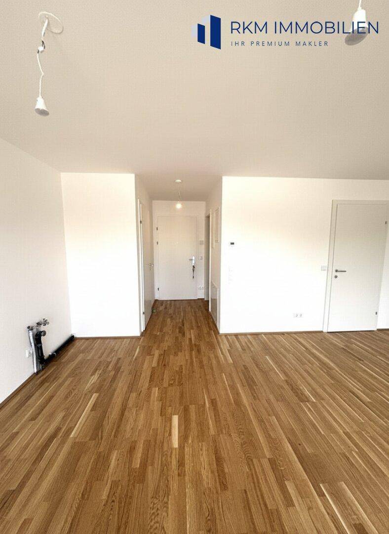 Heller Eingangsbereich mit Parkettboden und Zugang zu weiteren Räumen der Wohnung.