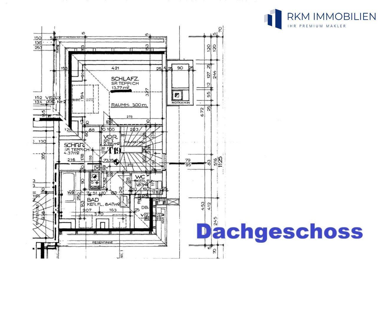 Grundriss des Dachgeschosses mit Schlafzimmer, Bad und Abstellraum.