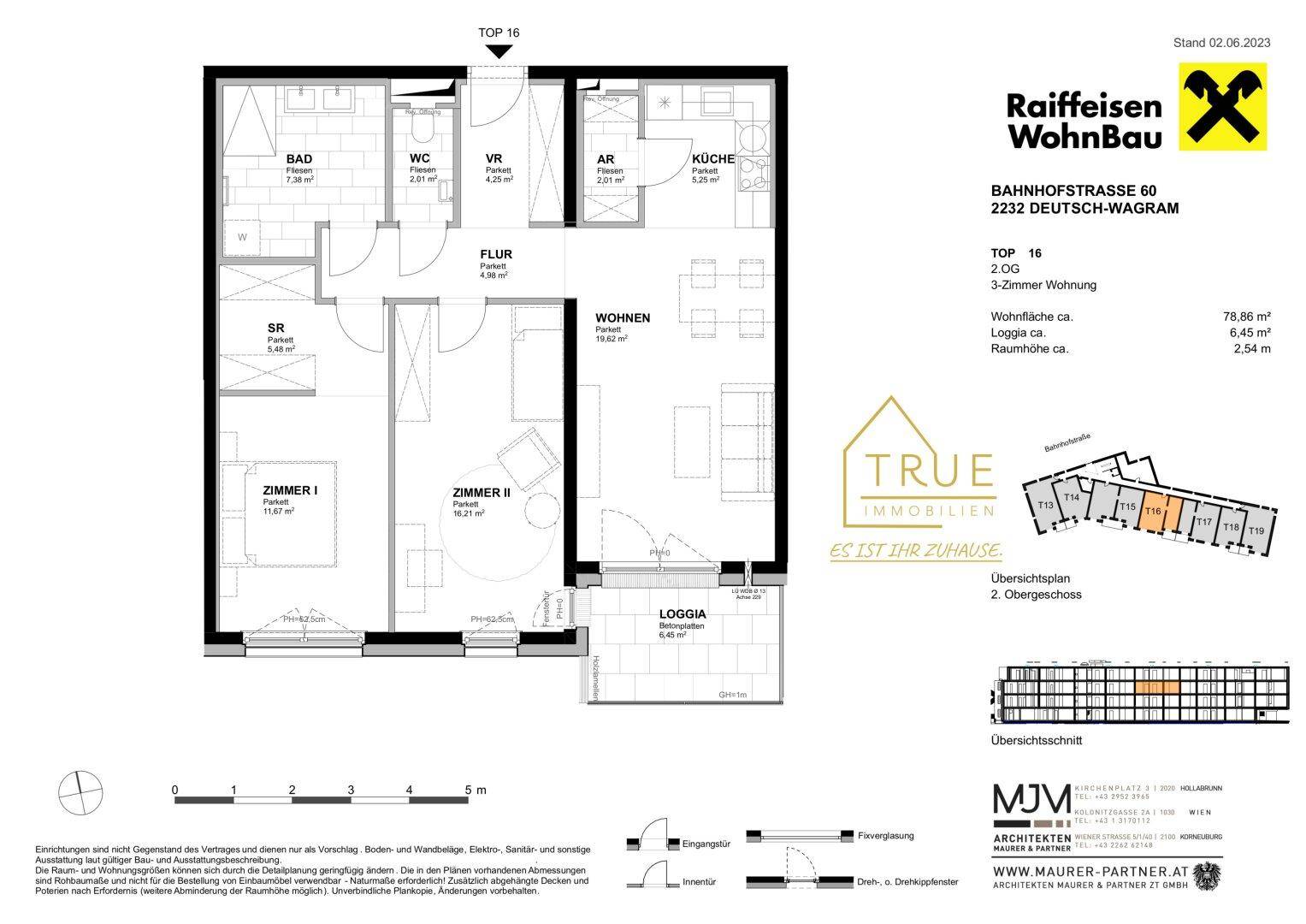 Grundriss einer 3-Zimmer-Wohnung im zweiten Obergeschoss mit Loggia.