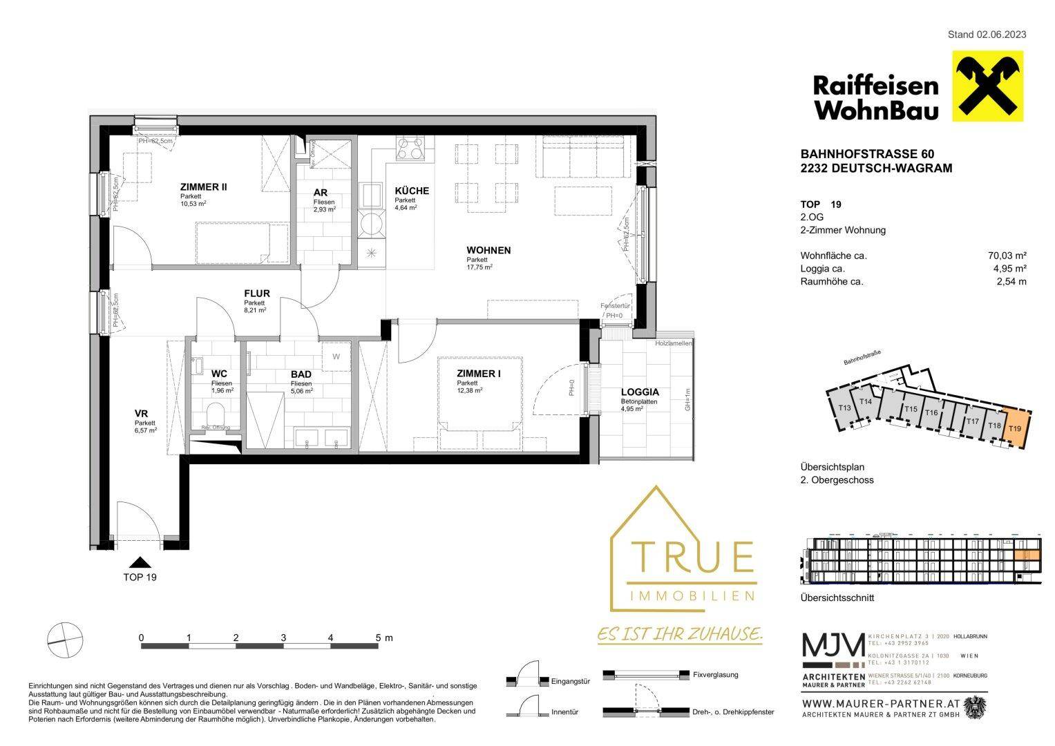 Grundriss einer 2-Zimmer-Wohnung im 2. Obergeschoss mit Loggia und offenem Wohnbereich.