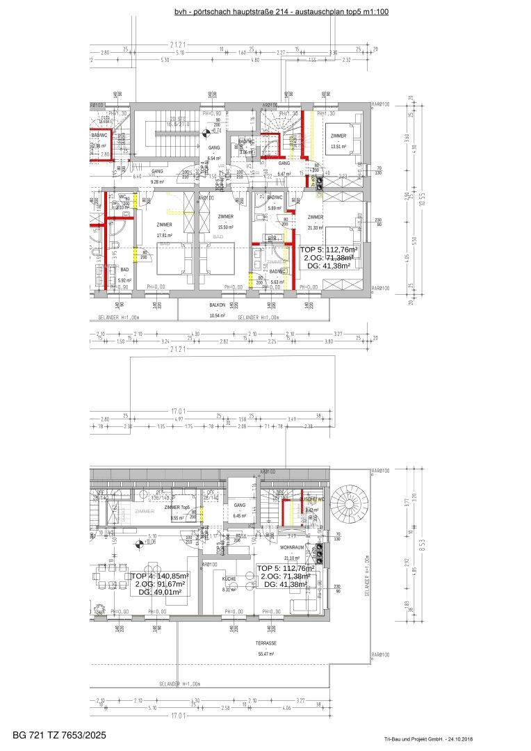 Detaillierter Grundrissplan mit verschiedenen Wohneinheiten und Raumaufteilungen.
