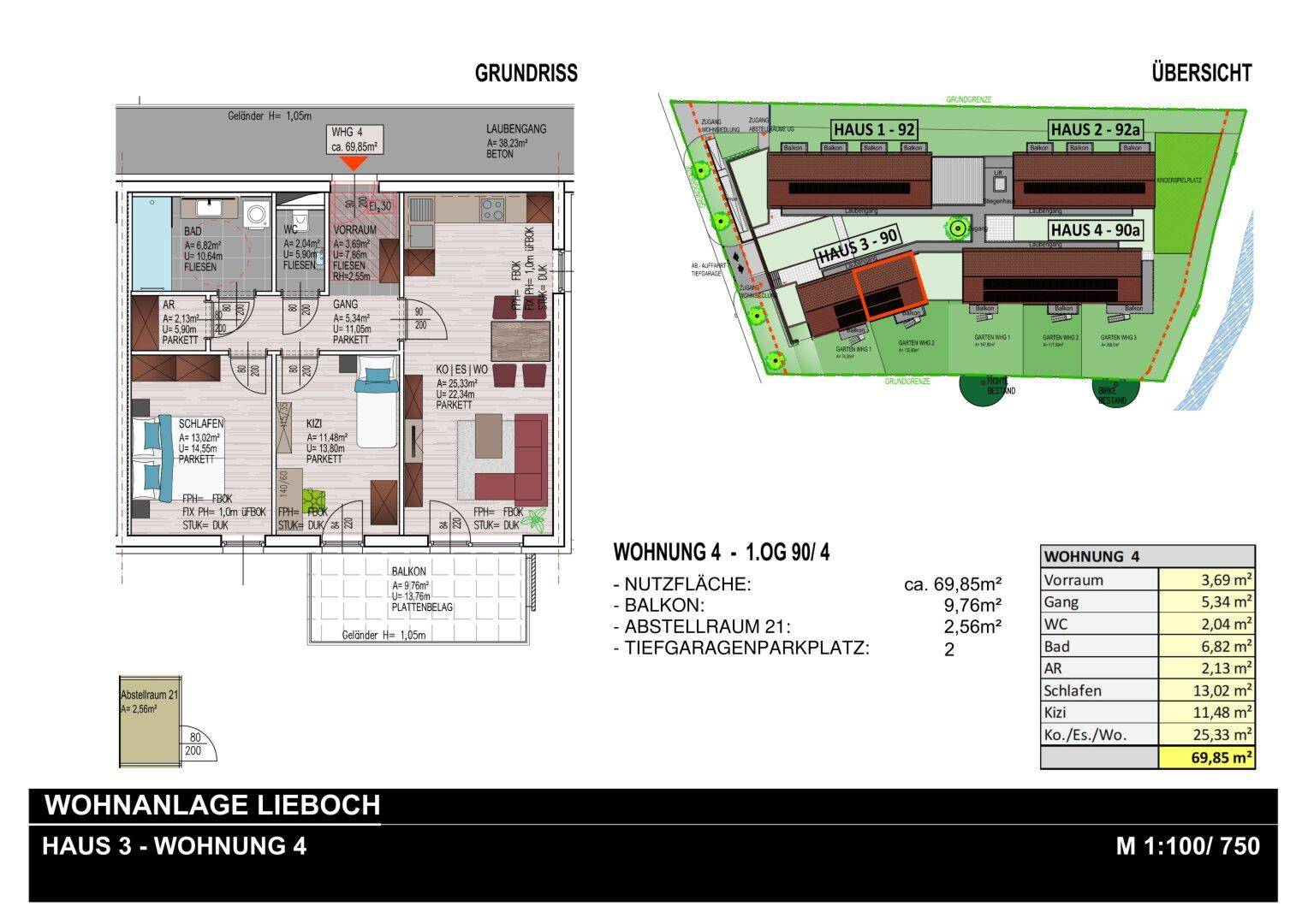 Detaillierter Grundriss der Wohnung mit Raumaufteilung und Flächenangaben, inklusive Lageplan.
