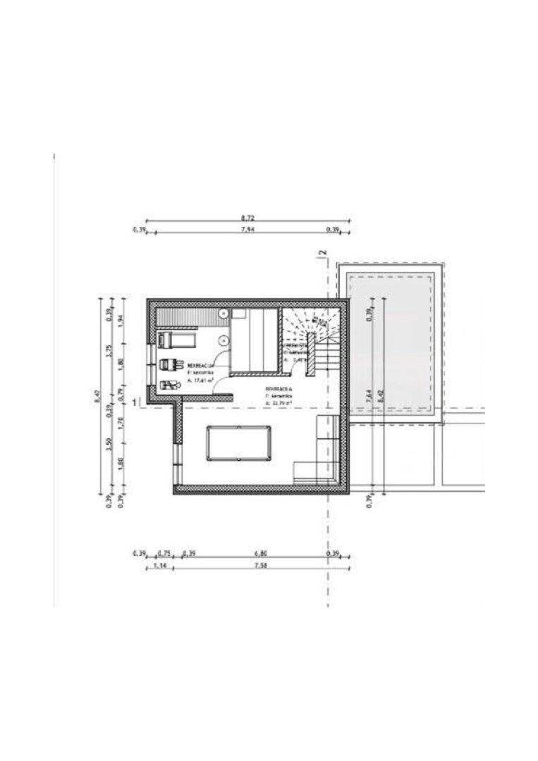 Grundriss des Untergeschosses mit Abstellraum, Technikraum und Treppenaufgang.