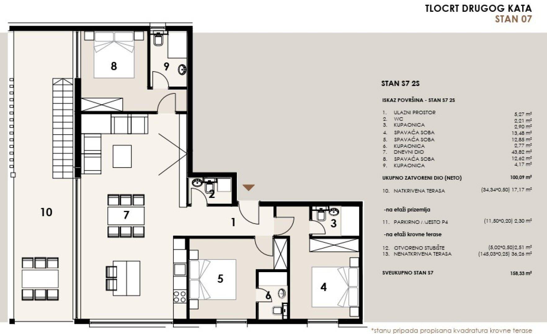 Detaillierter Grundriss einer Wohnung mit Flächenangaben und mehreren Zimmern.