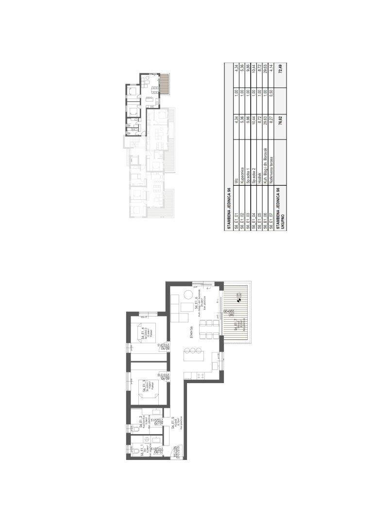 Grundriss einer Wohnung mit mehreren Zimmern und einem Balkon, inklusive Flächenübersicht.