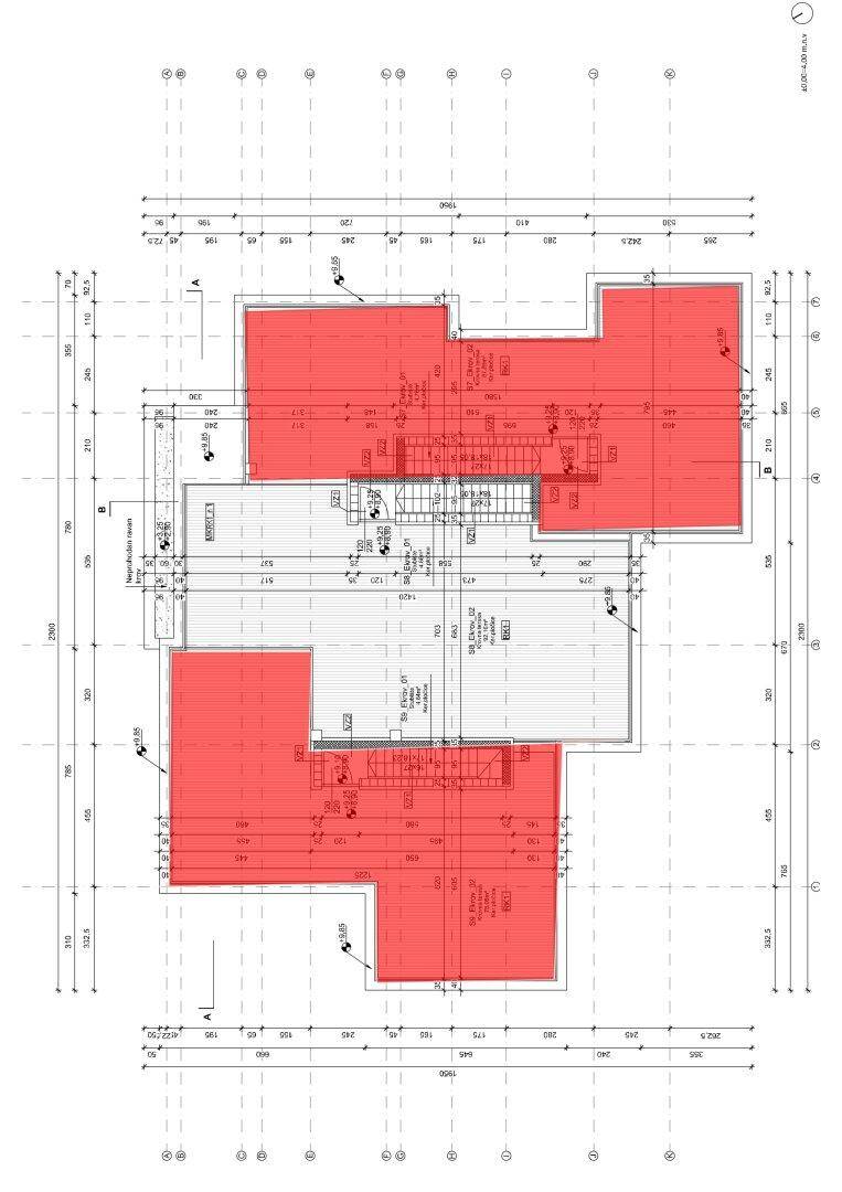 Grundriss einer oberen Etage mit großzügigen Dachterrassen und integrierten Pools.