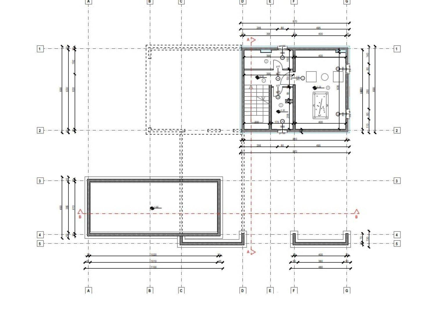Grundriss des Untergeschosses mit Freizeitbereich und Billardtisch.