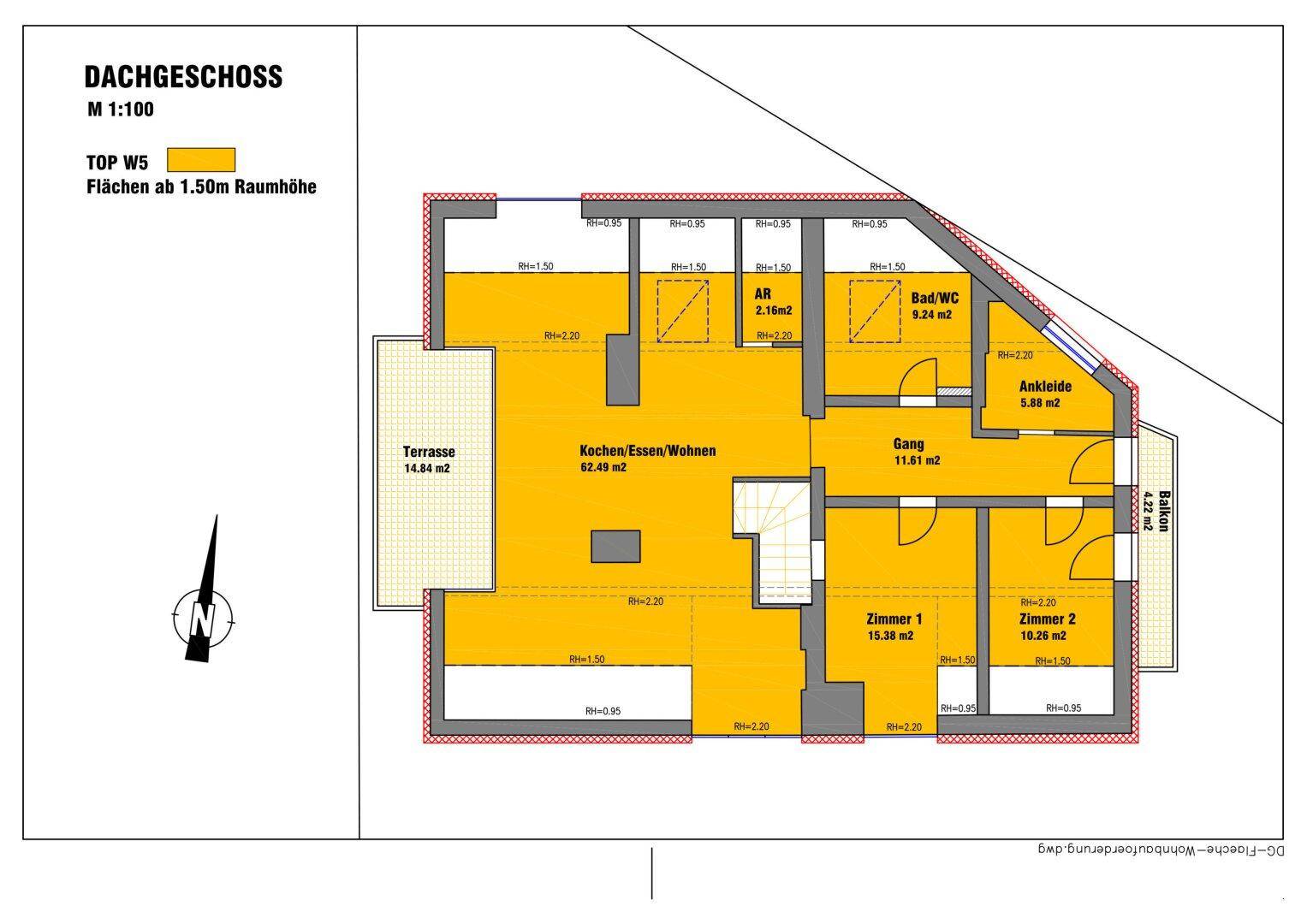 Detaillierter Grundriss des Dachgeschosses mit Flächenangaben und Raumaufteilung.