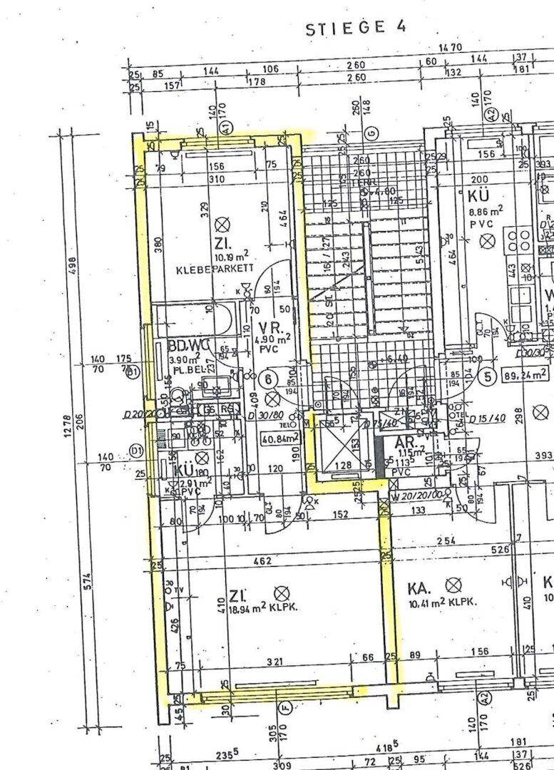 Detaillierter Grundrissplan der Wohnung mit verschiedenen Zimmern und Flächenangaben.