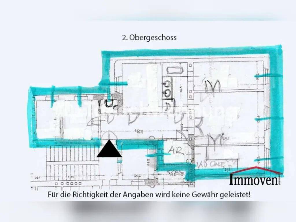 Grundriss des zweiten Obergeschosses mit Bad und weiteren Räumen.