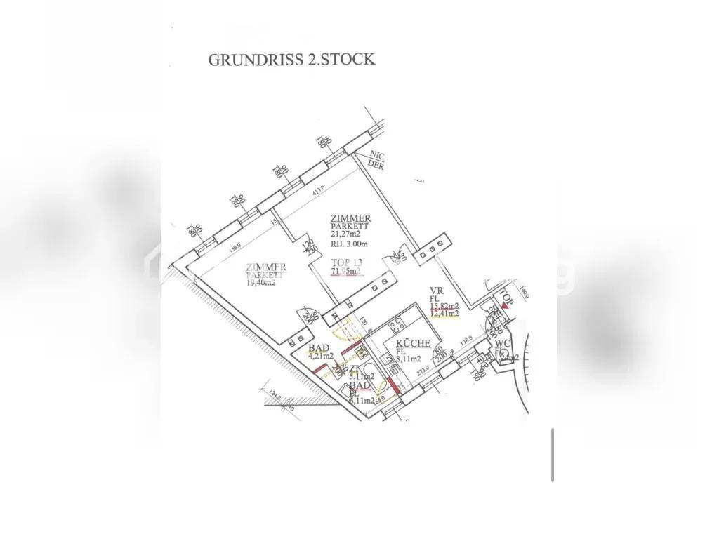 Grundriss des 2. Stocks zeigt eine effiziente Aufteilung mit Zimmern, Küche, Bad und WC.