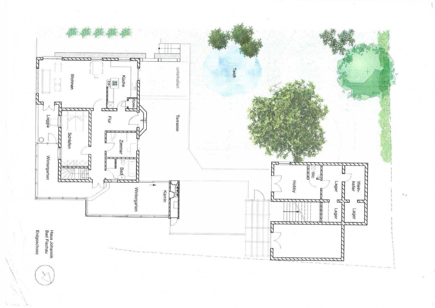 Plan Erdgeschoß plus Nebengebäude