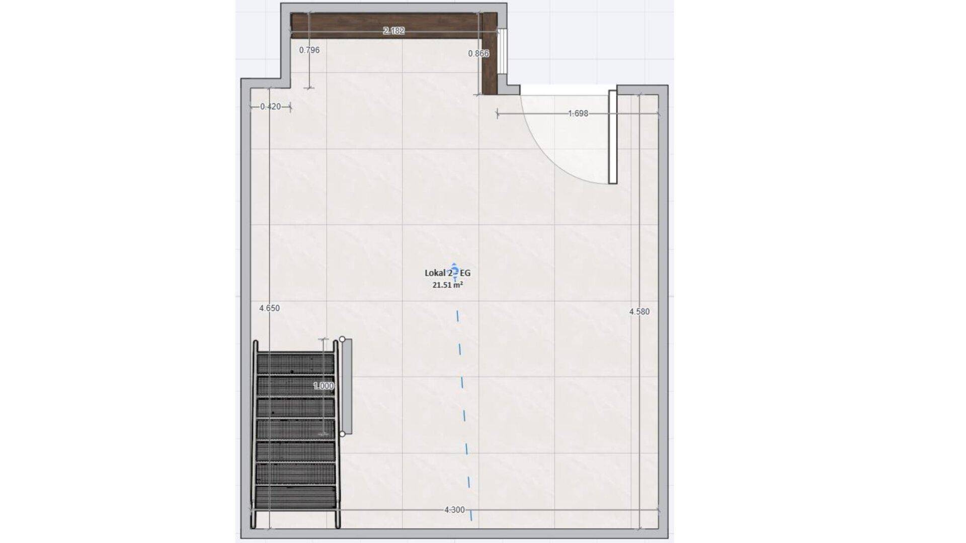 Grundriss des Erdgeschosses mit Treppe und einer Fläche von 21.51 m².