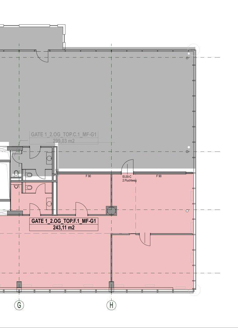 Detaillierter Grundriss eines Bürogeschosses mit verschiedenen Räumen und Flächenangaben in Quadratmetern.