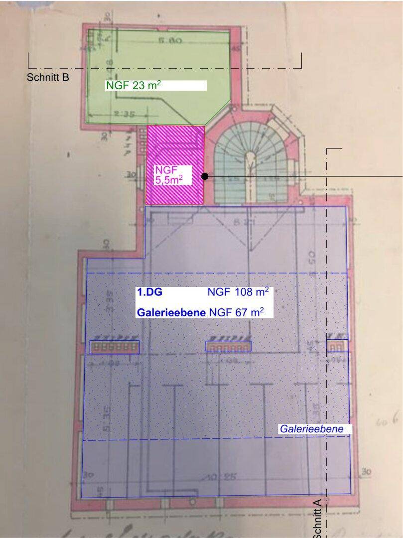 Grundriss des ersten Dachgeschosses mit Galerieebene und Flächenangaben.