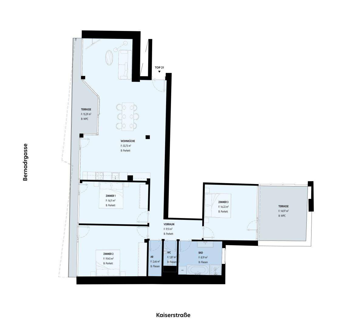 1070 - Kaiserstraße! GENERALSANIERTES 4-Zimmer DG mit 2 Terrassen - ALLES AUF EINER EBENE - ab September 26! - Widok 3