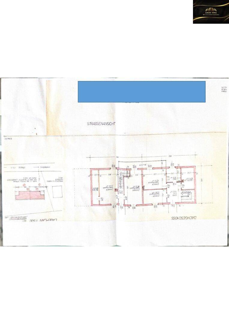 Detaillierter Dachgeschoss-Grundriss mit Raummaßen und Fensterpositionen.
