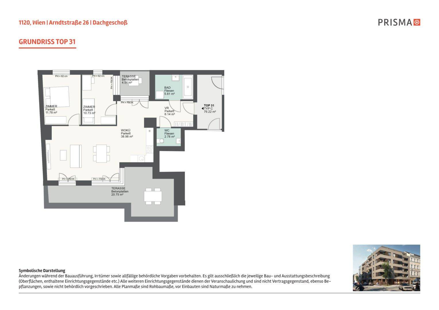 Arndtstraße 26: Dachgeschoßwohnung mit zwei Terrassen und großzügiger Wohnküche *klimatisiert* - renditestarke Vorsorgewohnung - Ansicht 3
