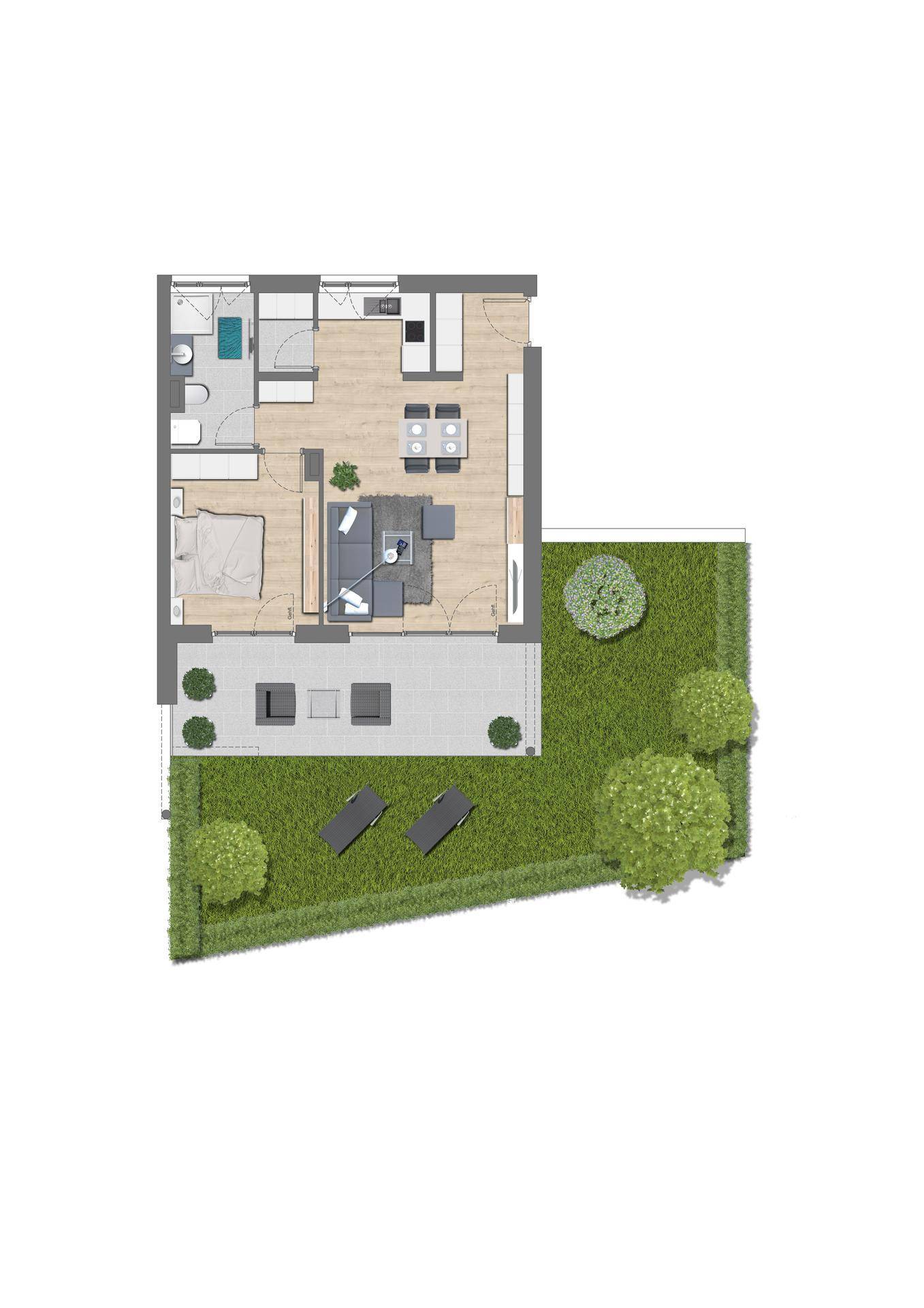 Neuwertige Gartenwohnung (Baujahr 2020) – 58 m² WFL, Terrasse, Garten, Carport - Widok 2