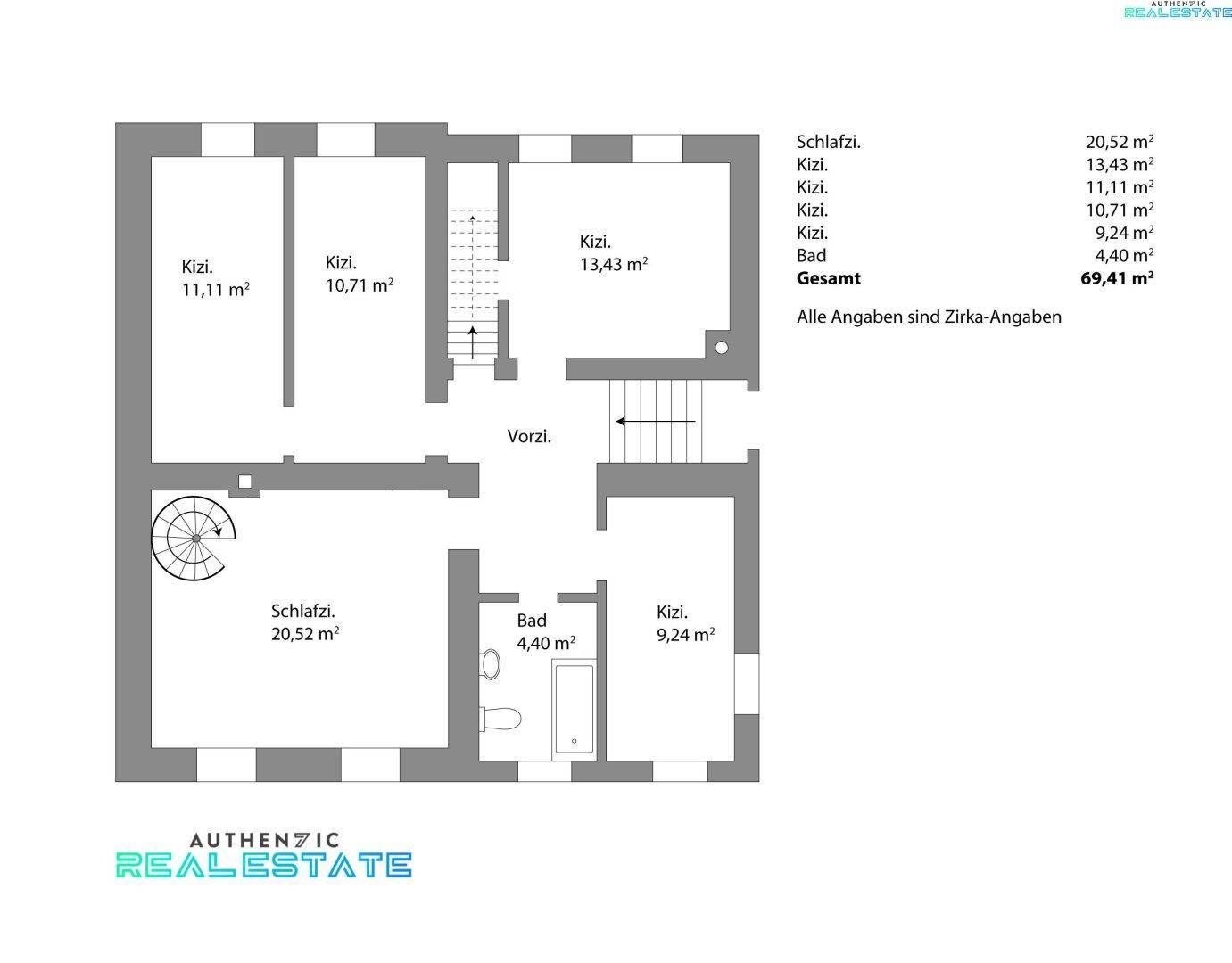Grundriss des Obergeschosses mit mehreren Schlafzimmern und einem Badezimmer.