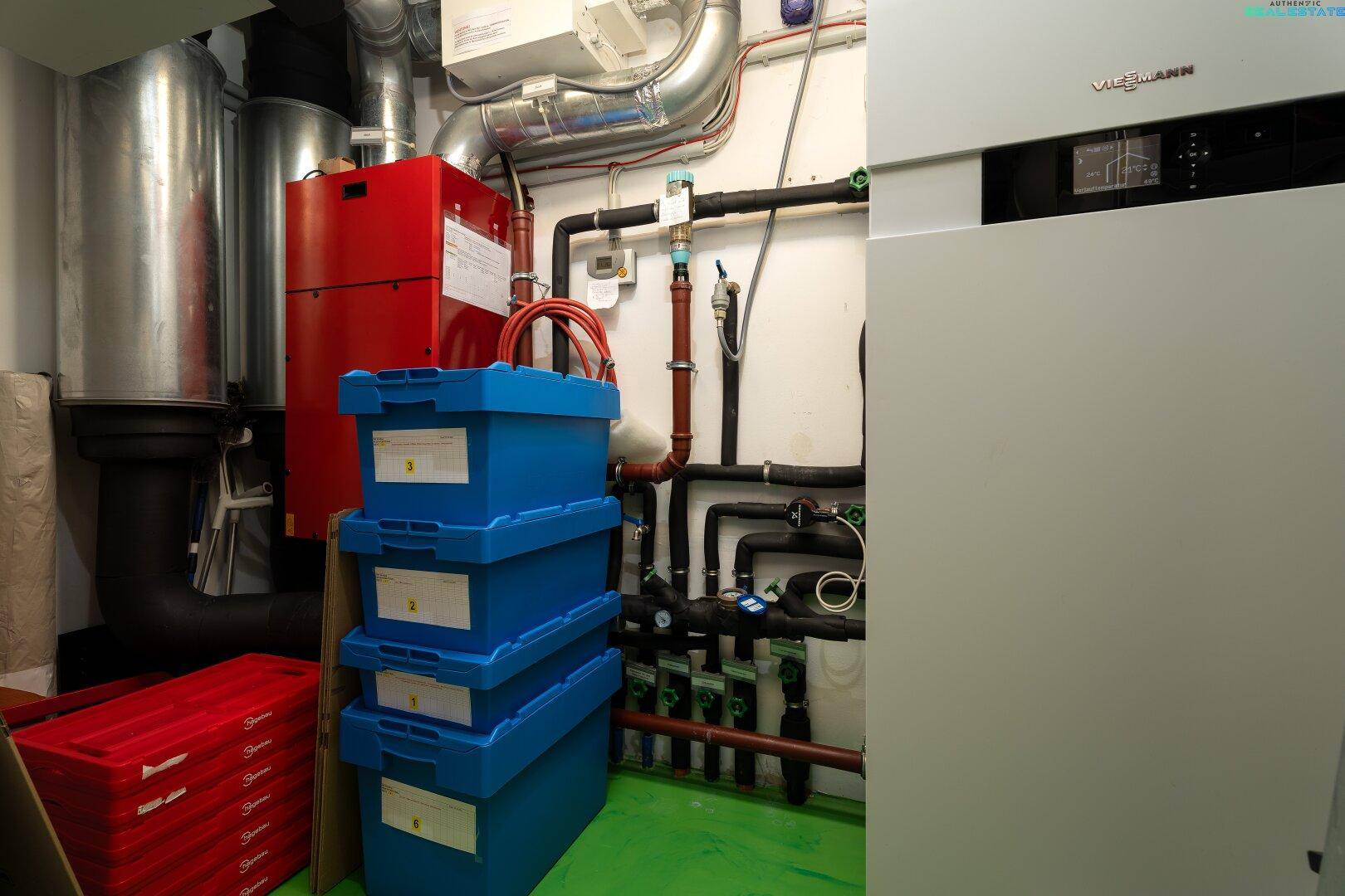 Technikraum mit Heizungsanlage und weiteren Installationen für das Haus.