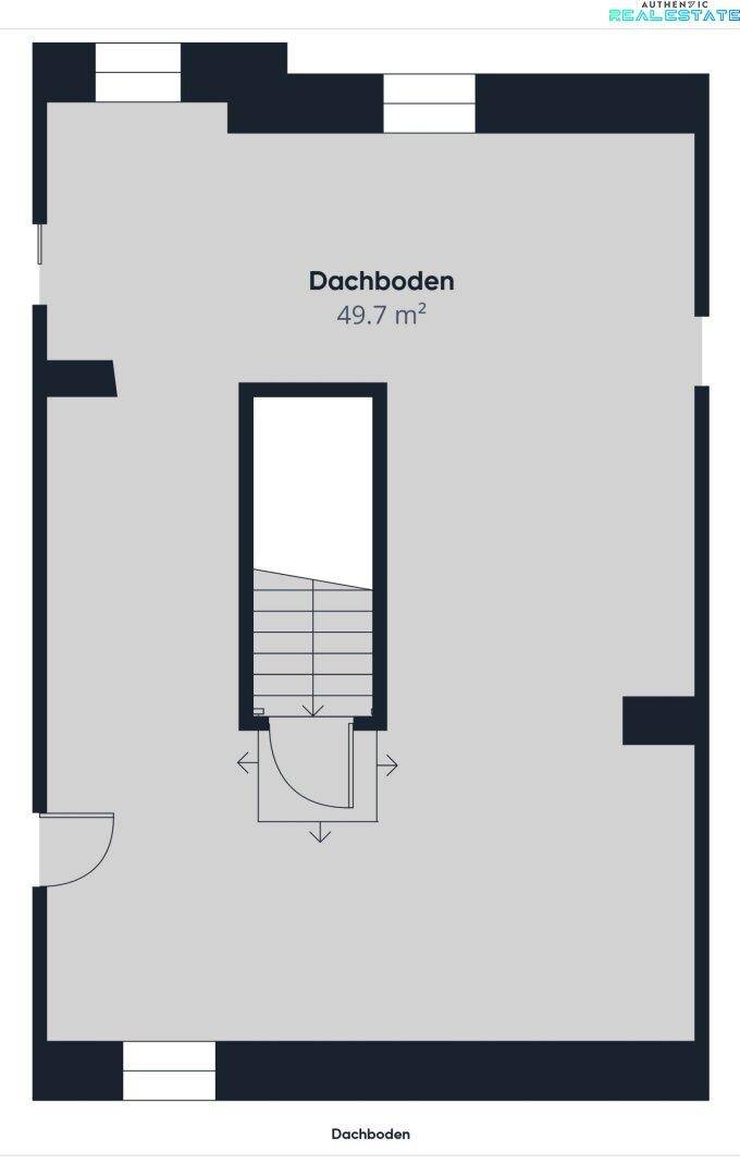 Grundriss des Dachbodens mit einer großen, offenen Fläche, die viel Potenzial bietet.