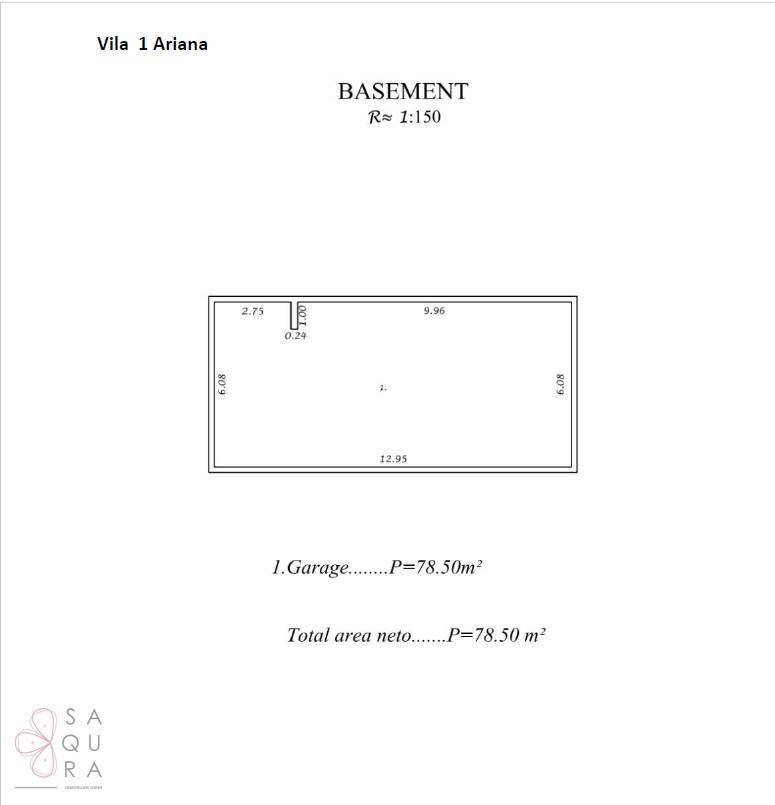 Grundriss des Kellers mit Garage und einer Gesamtfläche von 78.50 m².