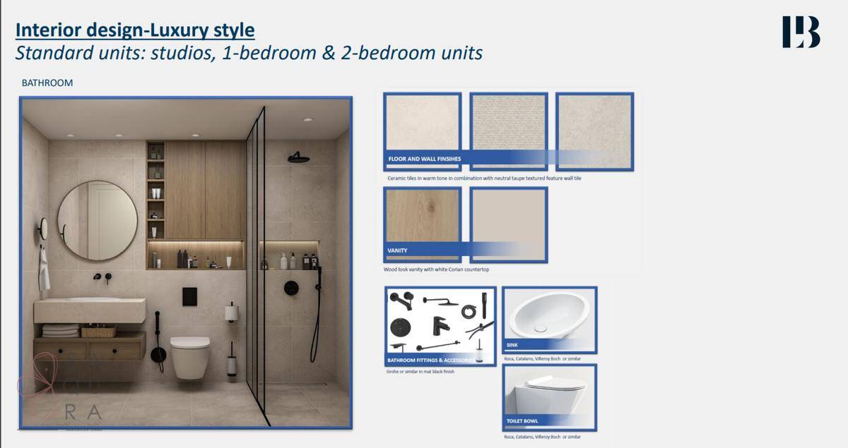 Luxuriöses Badezimmer mit moderner Ausstattung, begehbarer Dusche und stilvollem Design.
