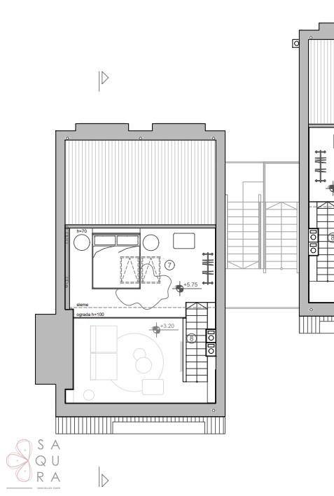 Grundriss einer oberen Etage mit Wohnbereich und zusätzlichem Raum, möglicherweise Galerie.