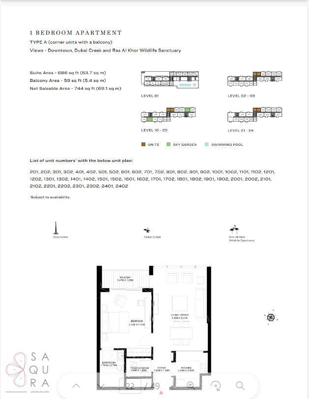 Grundriss einer Ein-Zimmer-Wohnung mit Balkon, offenem Wohnbereich und Bad.