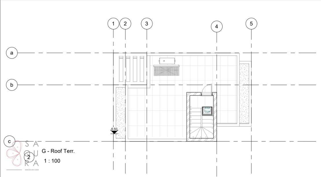 Grundriss der Dachterrasse mit Platz für Entspannung und Sonnenbaden.