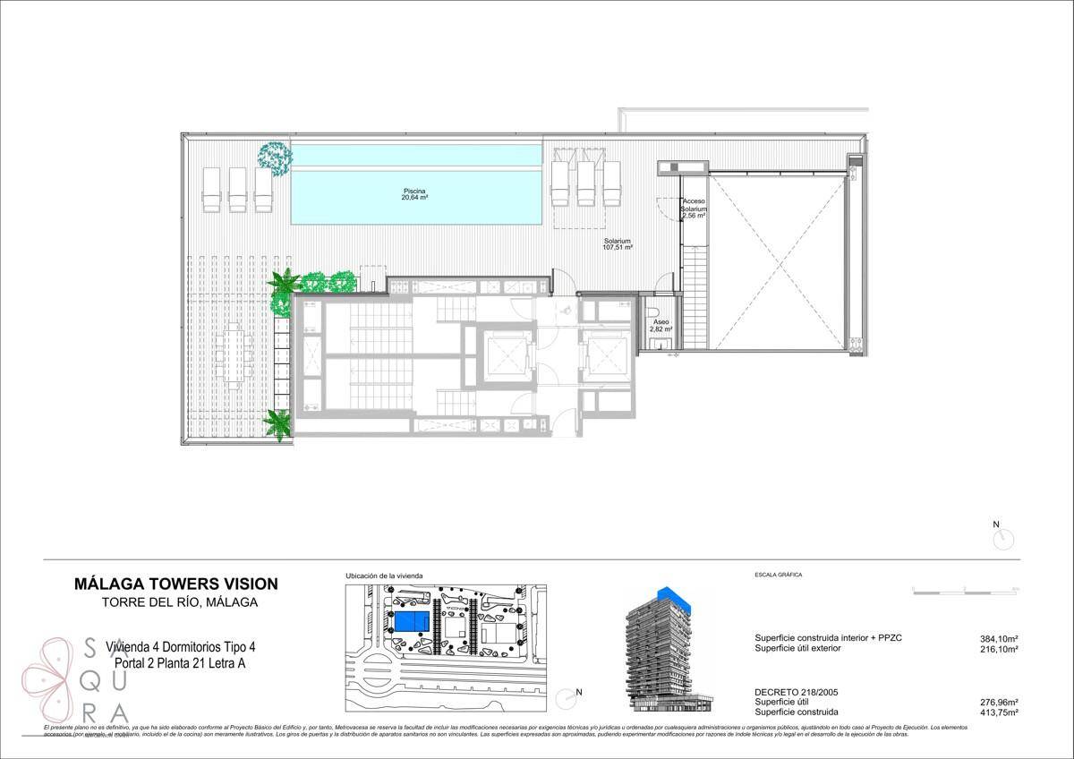 Grundriss einer Wohnung mit privatem Pool auf der Terrasse und großzügigen Außenbereichen.