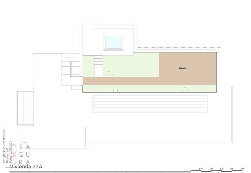 Grundriss der oberen Ebene mit Solarium und Zugang zur Dachterrasse.