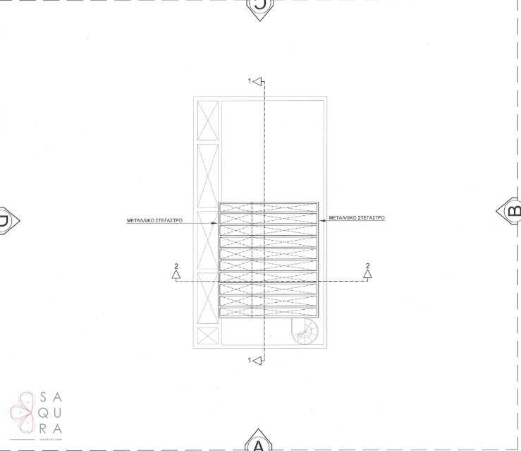 Grundriss der Dachkonstruktion mit Metallüberdachung.