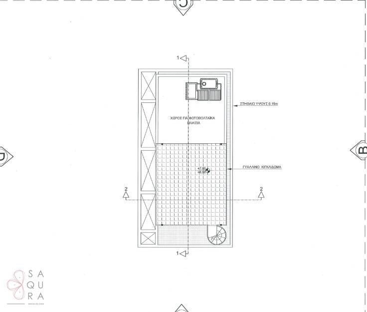 Grundriss der Dachebene mit Photovoltaikanlage und Dachterrasse.