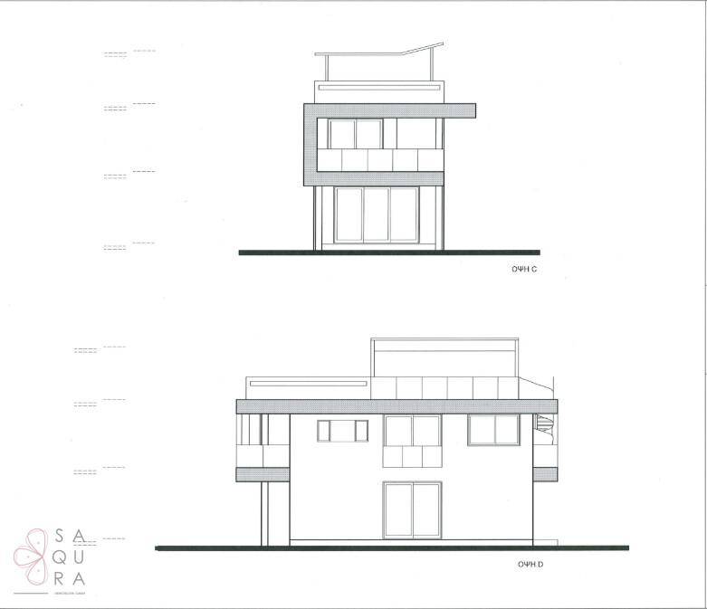 Weitere Seitenansichten der Villa mit großen Fenstern und minimalistischem Design.