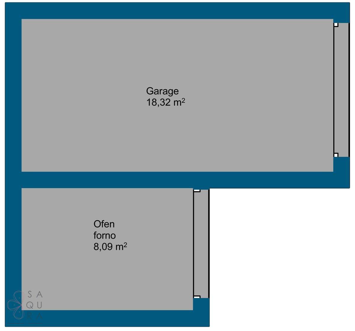 Grundriss zeigt Garage und einen Ofenraum im Untergeschoss.
