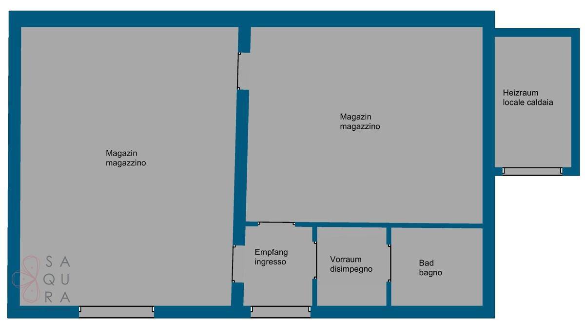 Grundriss des Untergeschosses mit Magazinräumen, Eingang und Heizraum, praktisch und funktional.