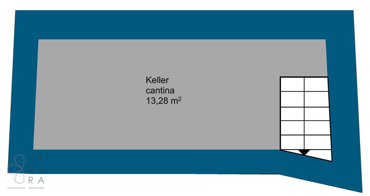 Grundriss des Kellers mit einem großen Kellerraum und Treppenzugang, ideal für Lagerzwecke.
