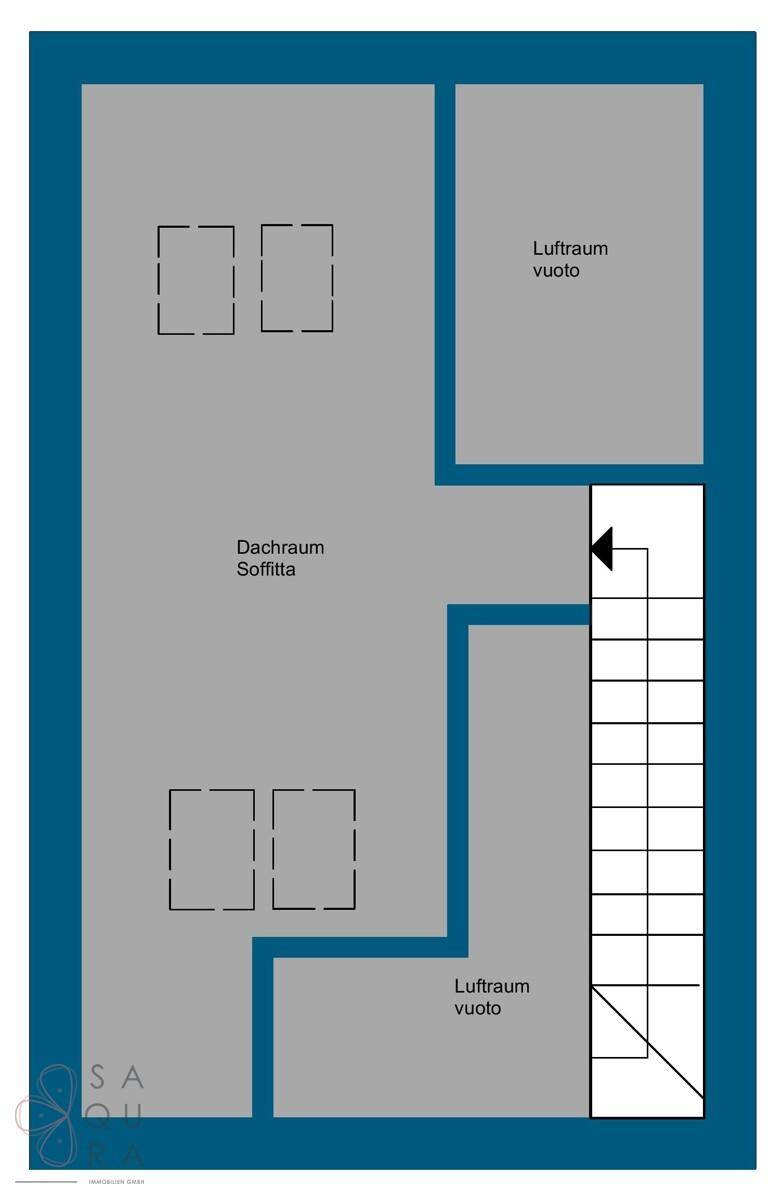 Grundrissplan des Dachraums mit offenem Luftraum und Dachfenstern.