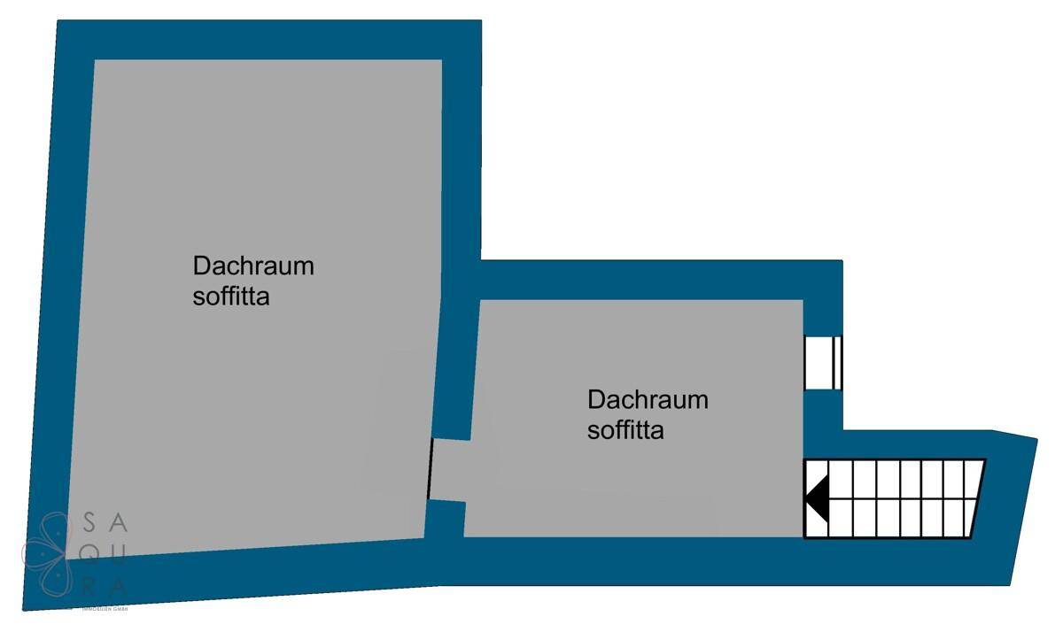 Grundriss des Dachgeschosses mit zwei großen Dachräumen, ideal für Ausbau oder Lagerung.