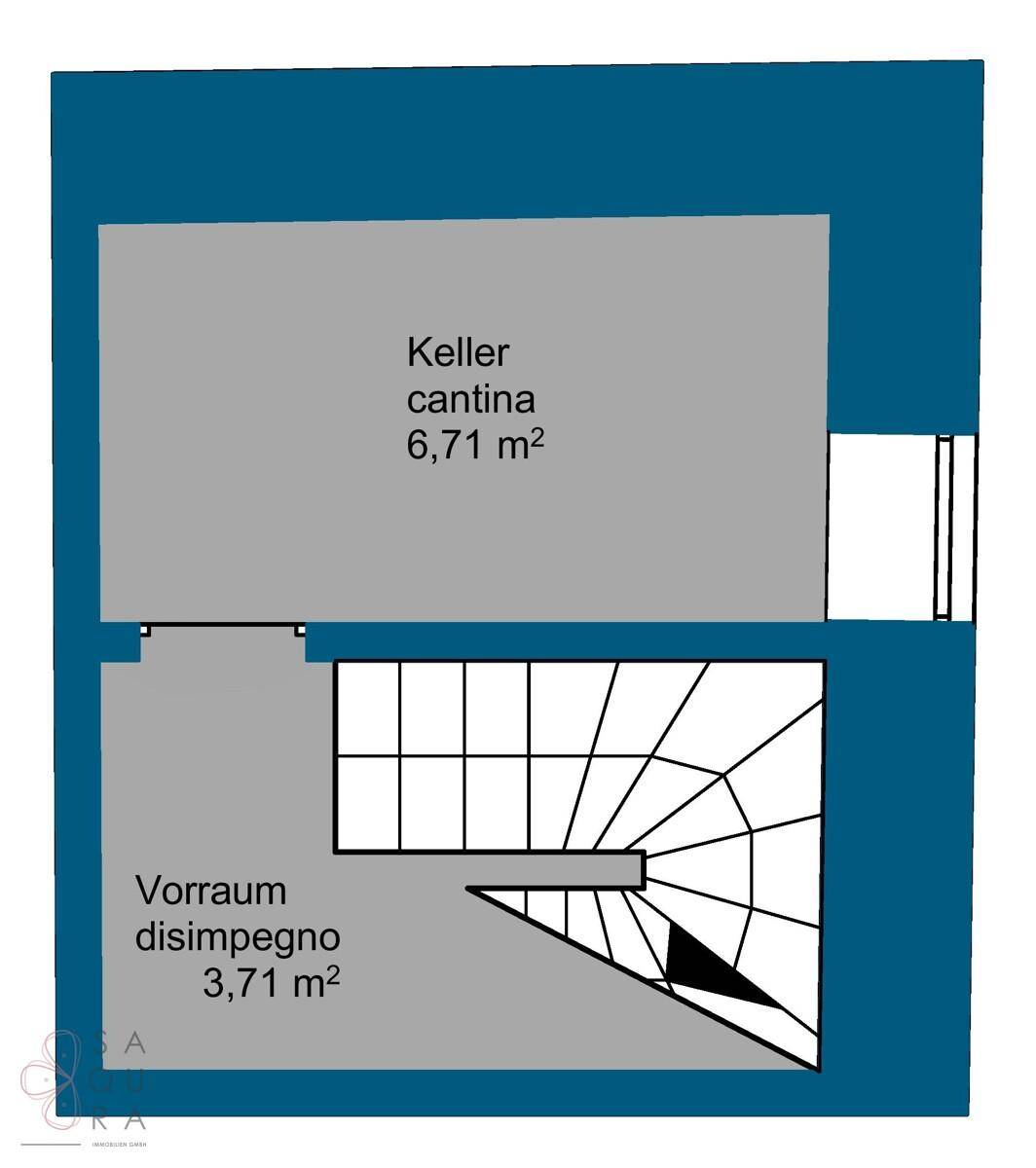 Grundriss des Kellergeschosses mit Kellerraum und Vorraum.