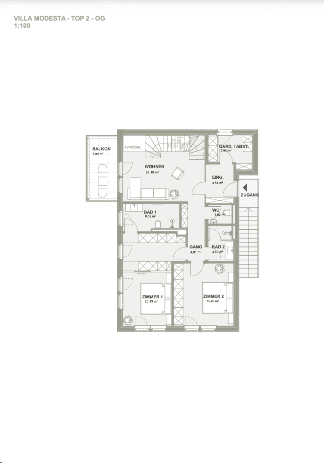 3-5-Zimmer-Dachterrassenwohnung OG + DG 130,2 m² mit 38 m² Dachterrasse und 8 m² Balkon - Ansicht 5